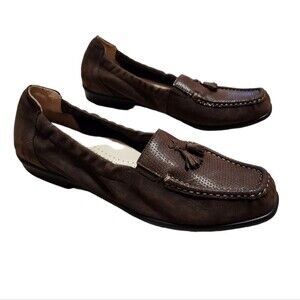 SAS Shoe Women 8N Hope Brown Suede Leather Tassel Moc Toe Slip On Loafer Comfort